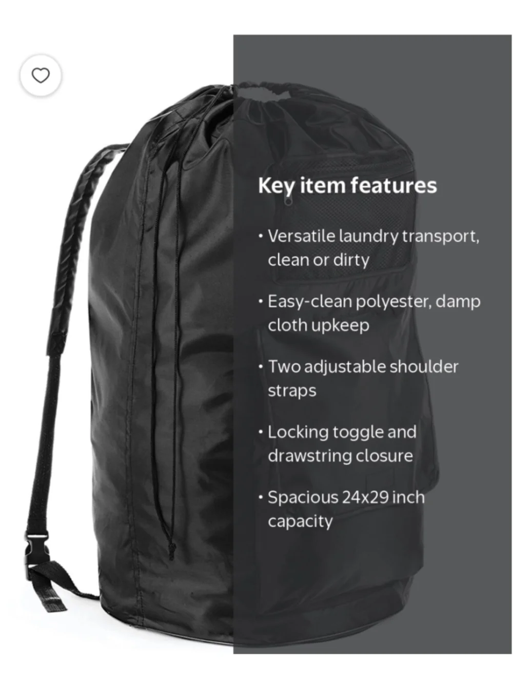 NEW Whitmor Laundry Backpack One Size Black